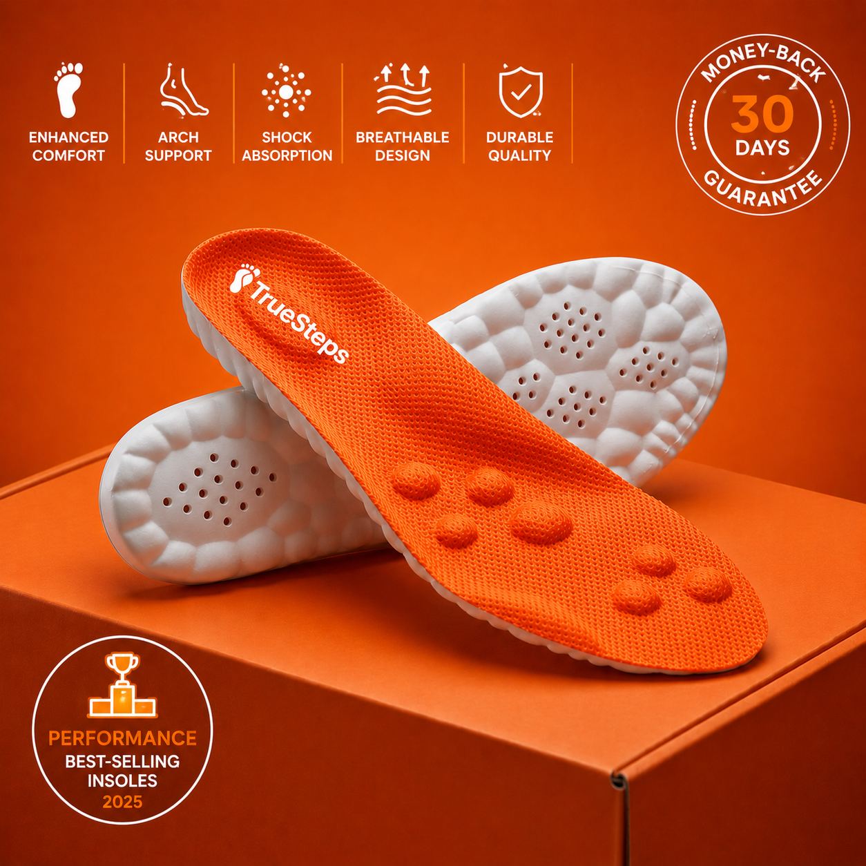 TrueSteps® Orthopedic Massage Insoles – Heel Pain & Plantar Fasciitis Relief